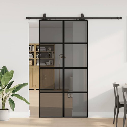 vidaXL Drsna vrata z opremo črna 102,5x205 cm kaljeno steklo Cene