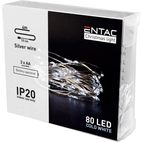 Entac 4m 80 LED božično - novoletne micro LED lučke na baterije 3 x AA hladno bele Slike