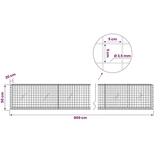  Gabion s žicom debljine 3 5 mm i mrežom 5x5 cm 800x20x50 cm - 20 cm 50 cm 800 x 230 cm Slike