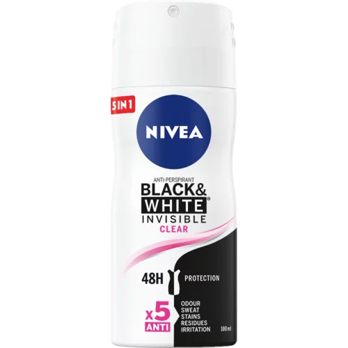 Nivea Black & White Invisible Clear 48h antiperspirant, ki ne pušča sledi na oblačilih 100 ml za ženske