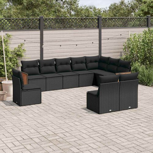  10-dijelni set vrtnih sofa s jastucima crni od poliratana Cijene