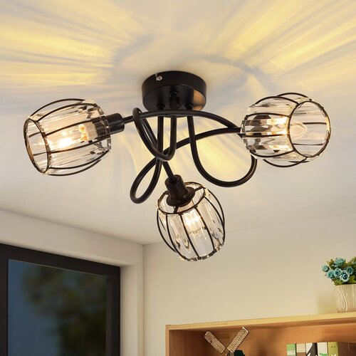 Nettlife 3-lučna vintage črna kristalna stropna svetilka E14 za hodnik, vrtljiva za 350°, industrijska, (22116927) Cene