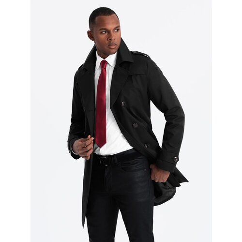 Ombre Elegant SLIM FIT men&amp;#039;s trench coat with belt - black Slike