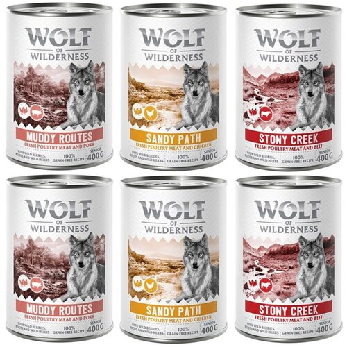 Wolf of Wilderness 10% popust! Mokra pasja hrana mešana pakiranja 6 x 400 g: SENIOR Expedition Cene
