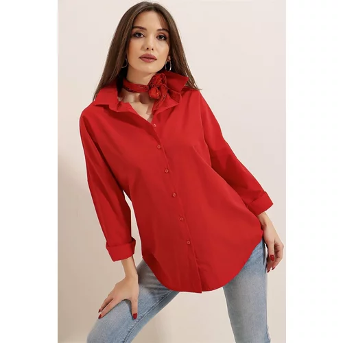 By Saygı Oversize Long Basic Shirt Red