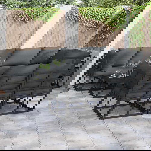 vidaXL Vrtna sedežna garnitura 7 pcs Črna 283 x 143 x 71 cm Aluminij Cene
