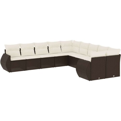 VidaXL 10-dijelni set vrtnih sofa od poliratana s jastucima smeđi Slike
