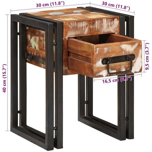 VidaXL Pomoćni stolić 30 x 30 x 40 cm Čvrsto reciklirano drvo i Metal Slike