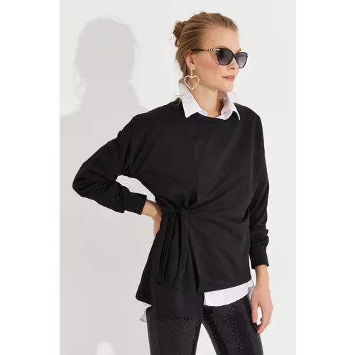 Cool & Sexy Women's Black Tied Sweatshirt Yi2493