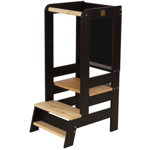 MeowBaby Crni/prirodni toranj za učenje od borovine Montessori - Slike