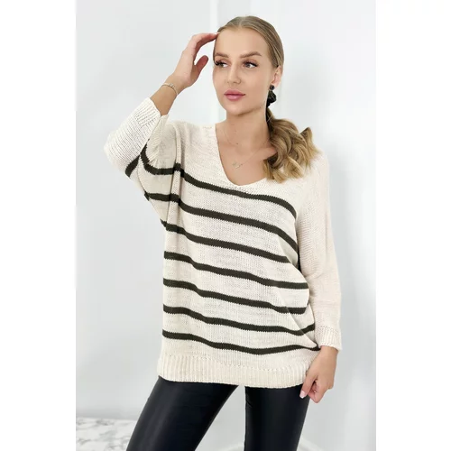 Kesi Sweater with decorative stripes light beige + khaki