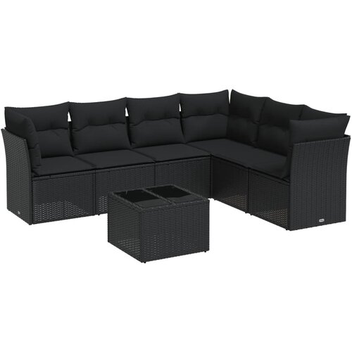  7-dijelni set vrtnih sofa od poliratana s jastucima crni Crna 234 x 179 x 69 cm Slike