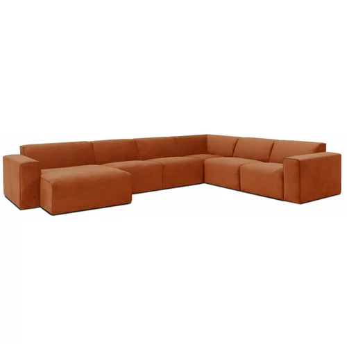 Scandic tamnonarančasta baršunasta modularna sofa u obliku slova U Sting, lijevi kut