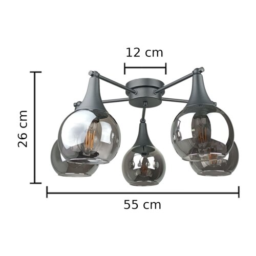  Plafonski luster STAR 5xE27/60W/230V crna/zadimljeno-crna Slike