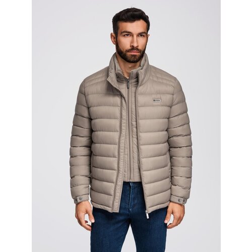 Ombre Men&amp;#039;s lightweight jacket of combined materials with hood and decorative quilting - black Slike