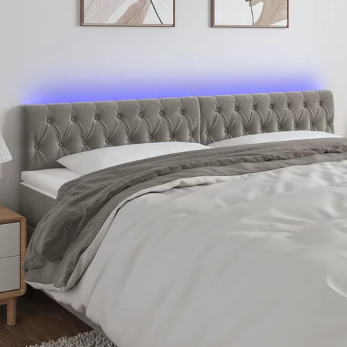 vidaXL LED posteljno vzglavje svetlo sivo 200x7x78/88 cm žamet