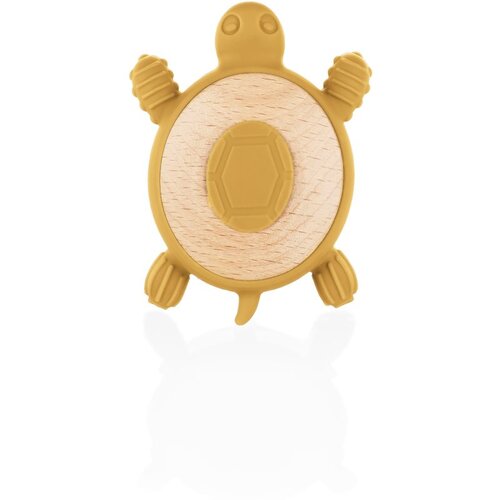Zopa Silicone Wooden Teether Turtle grizalo 0 m+ Mustard Yellow 1 kos Slike