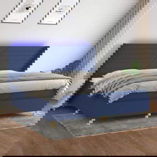 VidaXL Krevet box spring s madracem LED plavi 200x200 cm od tkanine Slike