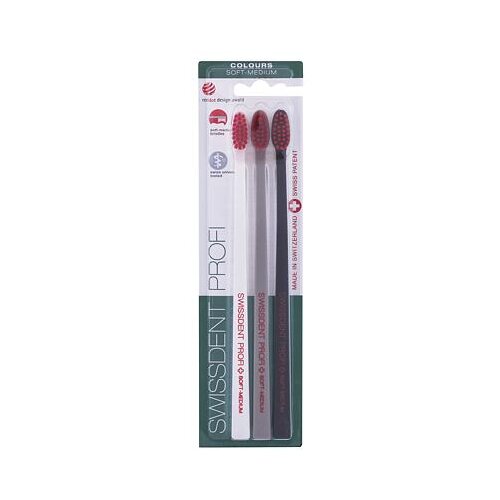 Swissdent Profi Colours Trio Soft-Medium mehka do srednje trda zobna ščetka 3 ks odtenek White, Grey, Black Cene