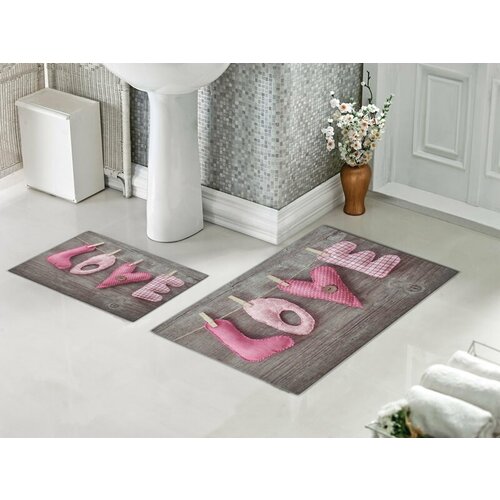 set za kupatilo Love roze sa gumenom podlogom 40x60cm + 60x90cm, SG-020 Slike