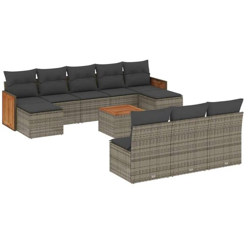 vidaXL 11-dijelni set vrtnih sofa od poliratana s jastucima sivi Cijene