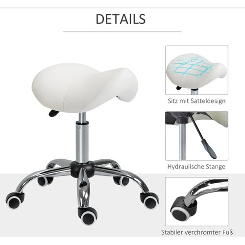 Stolica s kotačićima podesiva po visini 49-61 cm radna stolica za ured salon i masažu krem bijela Slike