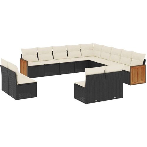 13-dijelni set vrtnih sofa s jastucima poliratan crni Slike