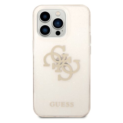 Guess gUHCP14XPCUGL4GGO ovitek za iPhone 14 Pro Max - prozoren z zlatimi ble&amp;scaron;čicami Slike