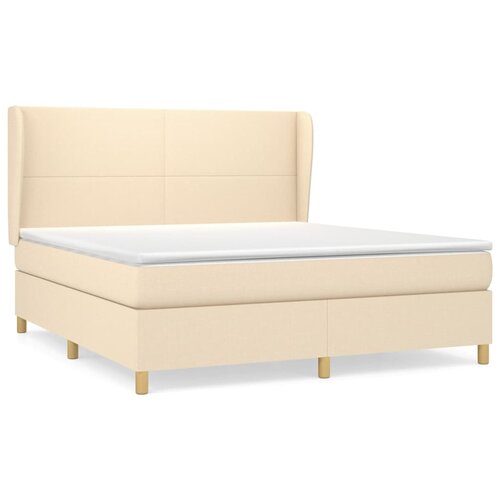 vidaXL Box spring postelja z vzmetnico krem 160x200 cm blago, (20892588) Cene