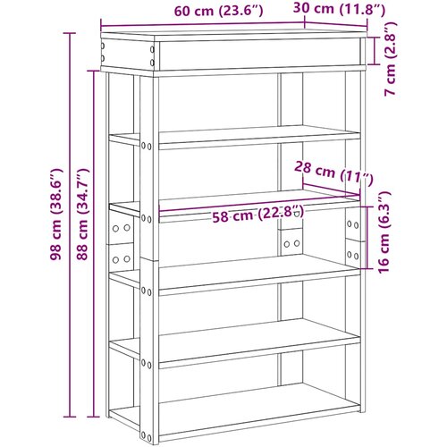  Stalak za cipele crni 60x30x98 cm od konstruiranog drva Slike