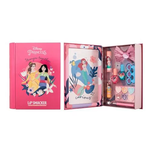 Lip Smacker Disney Princess Magic Book Tin Set balzam za ustnice 3,4 g + osvetljevalna krema 6 x 0,25 g + lak za nohte 2 x 4,25 ml + šminka 1,25 g + aplikator + sponka za lase + ločevalnik za prste + pločevinasta škatla