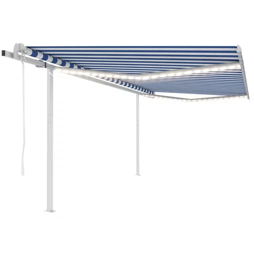 vidaXL automatska tenda sa senzorom za vjetar LED 4x3,5 m plavo-bijela
