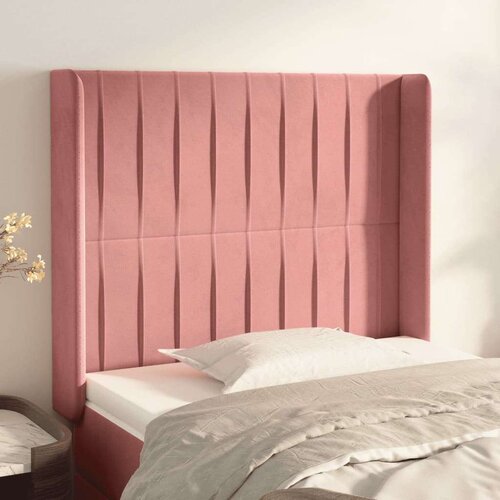  Vzglavje z u&amp;scaron;esi roza 103x16x118/128 cm žamet Slike