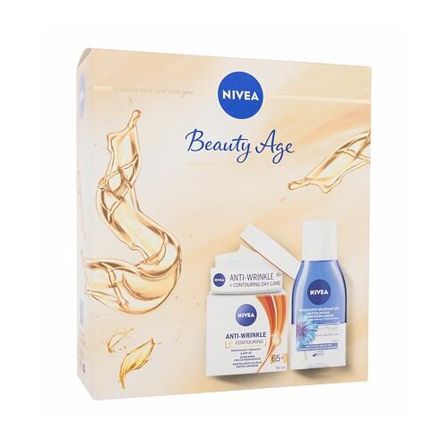 Nivea Beauty Age darilni set dnevna krema za obraz Anti-Wrinkle + Contouring SPF30 50 ml + odstranjevalec ličil za oči Cornflower 125 ml za ženske Slike