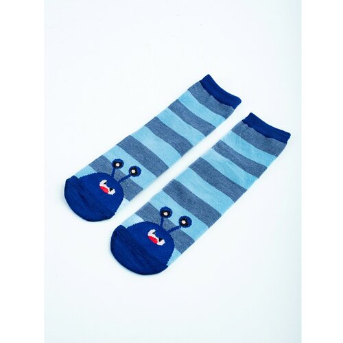 TRENDI non-slip kids socks with blue striped monster Slike