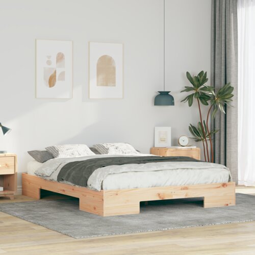 vidaXL Posteljni okvir Rjava 150 x 200 cm Trdna borovina Cene