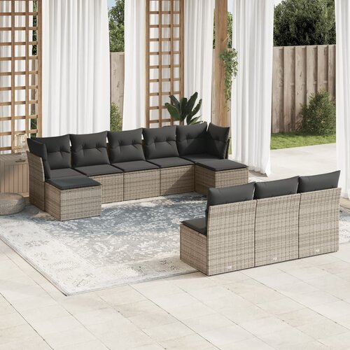 vidaXL 10-dijelni set vrtnih sofa od poliratana s jastucima sivi Cijene