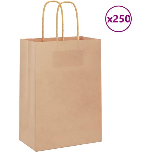 VidaXL Papirnate vrećice 250 kom s ručkama smeđe 15x8x21 cm Slike