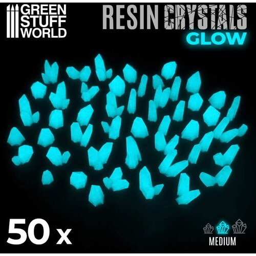 Green Stuff World Aqua Turquoise Glow Resin Crystals Medium | Svetleći tirkizni smolasti kristali srednji 9&ndash;16mm (50 kom) Cene