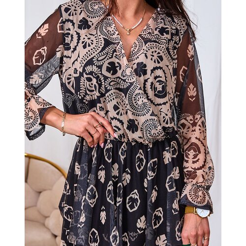 Resti Black and beige mesh midi dress with print Cene