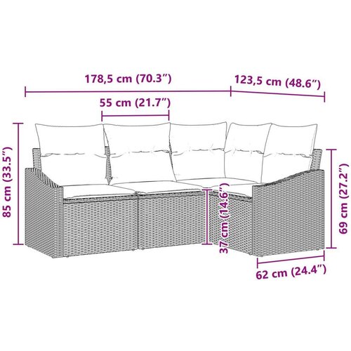  Set kauča za vrt 4 dijela Bež crna Ratan Kutni kauč Pravokutni Slike