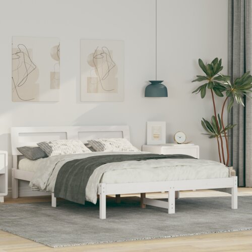 vidaXL Konstrukcija postelje Bela 120 x 200 cm Masivno borovo les Cene