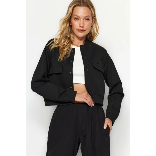 Trendyol Black Waisted Interlock Crop Jacket With Buttons