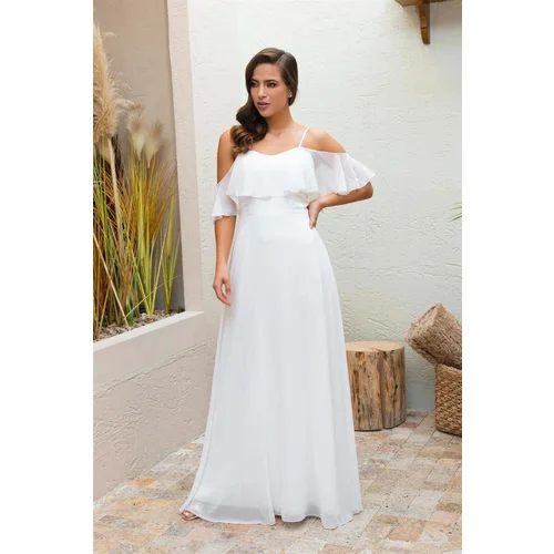 Carmen Ecru Strap Long Wedding Dress And Outdoor Shooting Dress