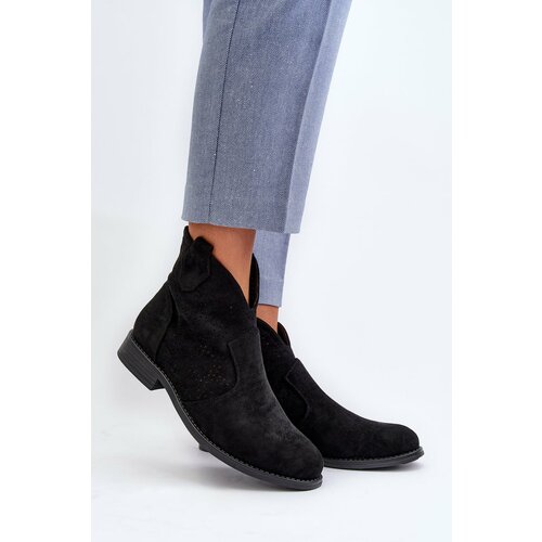 Kesi Women's openwork flat heeled shoes, black, S.Barski Cene