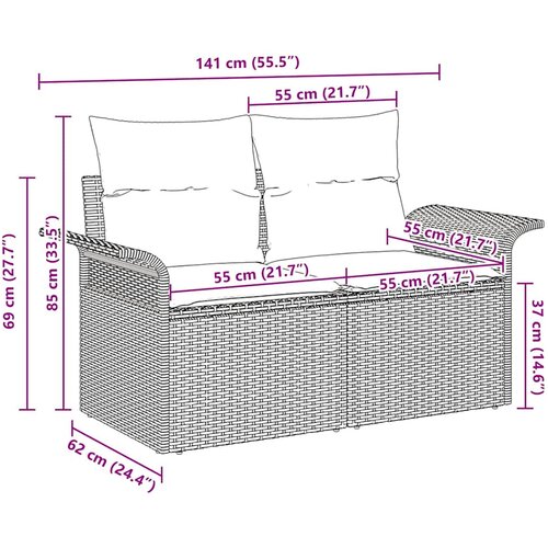 Vrtni kauč s jastukom Svijetlo siva 141 x 62 x 69cm poliratan Slike
