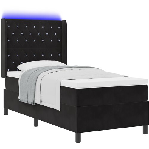 vidaXL Postelja s podjemom in vzmetnico ter LED-jem Črna 90x200 cm Žamet, (22049160) Cene