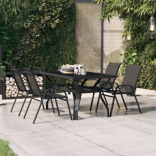 VidaXL Vrtni stol crni 140 x 70 x 70 cm od čelika i stakla Slike