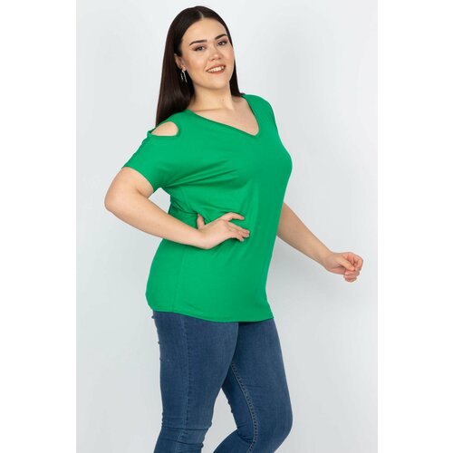Şans Women's Plus Size Green Decollete Decollete Viscose Blouse Slike