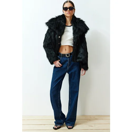 Trendyol Black Oversize Wide Cut Fur Coat